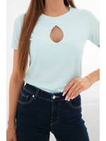 Dámská viskózová žebrovaná halenka s ozdobným výstřihem u dekoltu mentolová