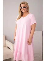 Dámské šaty plus size s krátkým rukávem a volánem z lehké viskózy bonbónová růžová Dámské šaty plus size s krátkým rukávem a volánem z lehké viskózy bonbónová růžová