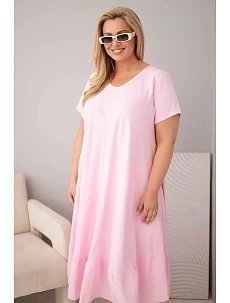 Dámské šaty plus size s krátkým rukávem a volánem z lehké viskózy bonbónová růžová