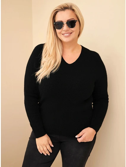 Dámský svetr Plus Size z baby alpaky s dlouhým rukávem černý Dámský svetr Plus Size z baby alpaky s dlouhým rukávem černý