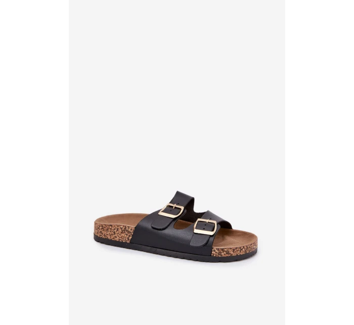 Dámské sandály s přezkami z eko kůže černé Iskira Dámské sandály s přezkami z eko kůže černé Iskira