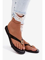 Dámské ploché žabky s zlatým detailem Černé Tella