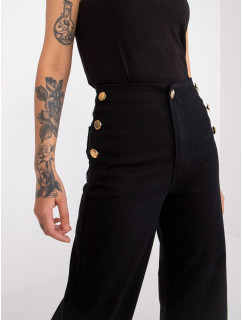 Černé džínové džíny Marianne RUE PARIS s ozdobnými knoflíky
