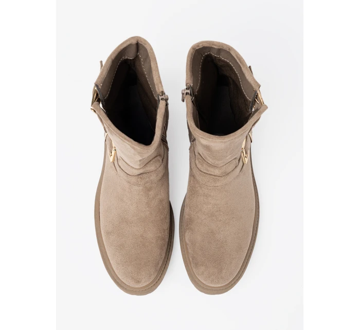 Designové hnědé kotníčkové boty dámské na plochém podpatku Designové hnědé kotníčkové boty dámské na plochém podpatku
