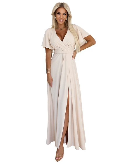 dlouhé šaty s rozparkem na rukávy a výstřihem BEACH model 21257172 - numoco