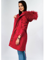 Červená dámská zimní bunda parka s podšívkou a s kapucí (7600)
