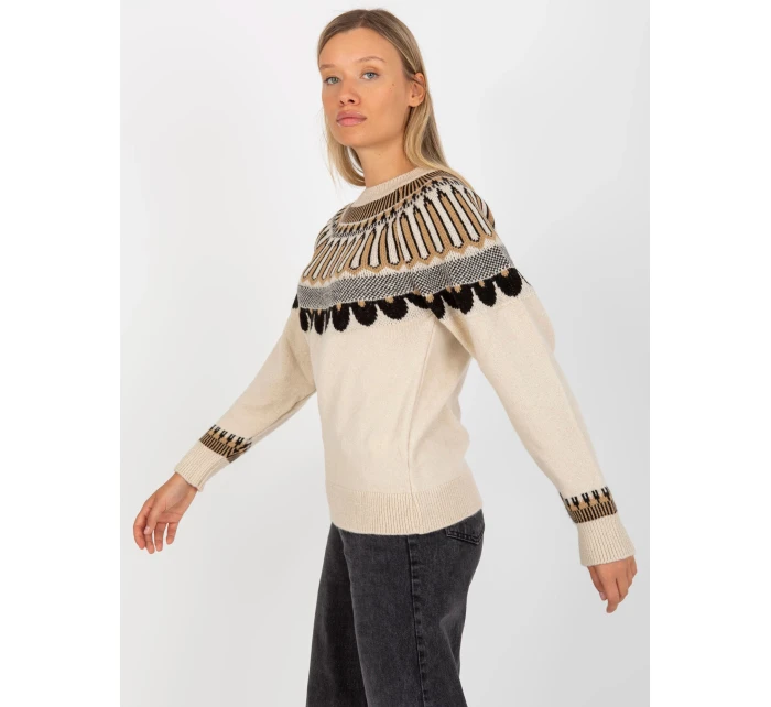 Béžový vzorovaný svetr ve stylu casual (0342)