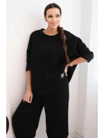 Dámský teplákový komplet z silnějšího materiálu se širokými nohavicemi černý Dámský teplákový komplet z silnějšího materiálu se širokými nohavicemi černý