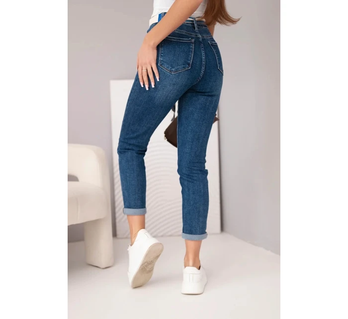 Dámské džíny Fit s vysokým pasem a páskem tmavě model 21951849 - K-Fashion