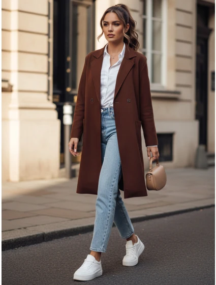 Dámský dlouhý hnědý kabát LINNORE oversize FashionStreet NY0705