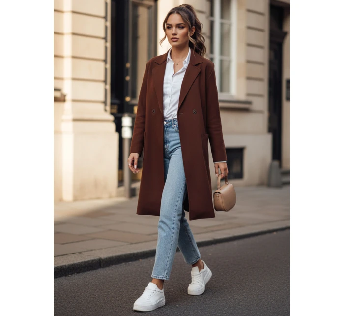 Dámský dlouhý hnědý kabát LINNORE oversize FashionStreet NY0705