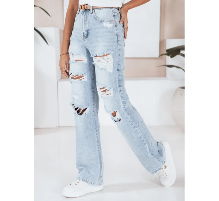 Dámské široké džíny s dírami modré FashionStreet UY2801 Dámské široké džíny s dírami modré FashionStreet UY2801