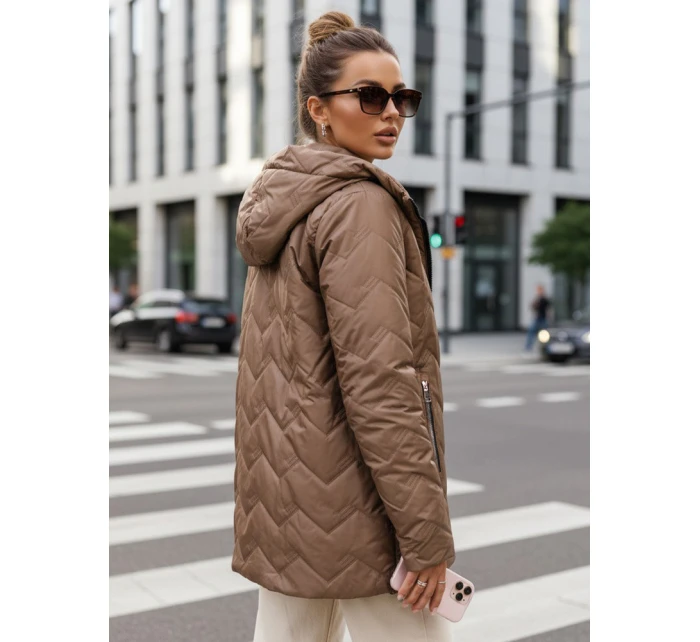 Dámská přechodná prošívaná bunda s kapucí hnědá FashionStreet TY5608