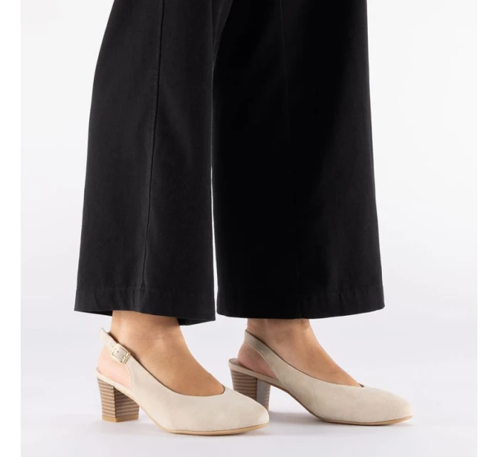 Béžové kožené lodičky s otevřenou špičkou Rieker 44651-60