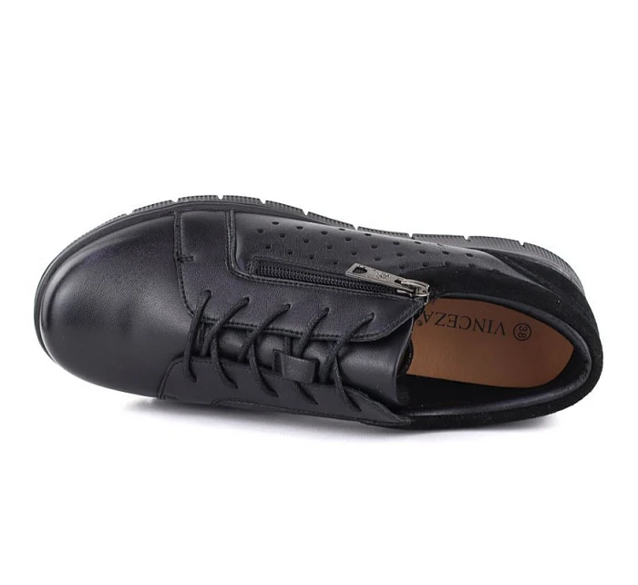 Dámské kožené polobotky na podpatku černé model 22060100 - VINCEZA