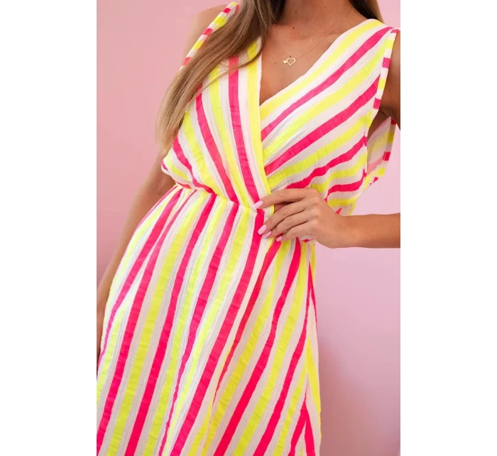 Dámské bavlněné šaty v barevných pruzích neonově žlutá