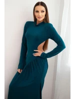 Dámská dlouhá šaty s viskózou a rolákem a odhalenými zády mořská