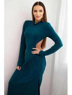 Dámská dlouhá šaty s viskózou a rolákem a odhalenými zády mořská