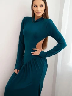 Dámská dlouhá šaty s viskózou a rolákem a odhalenými zády mořská