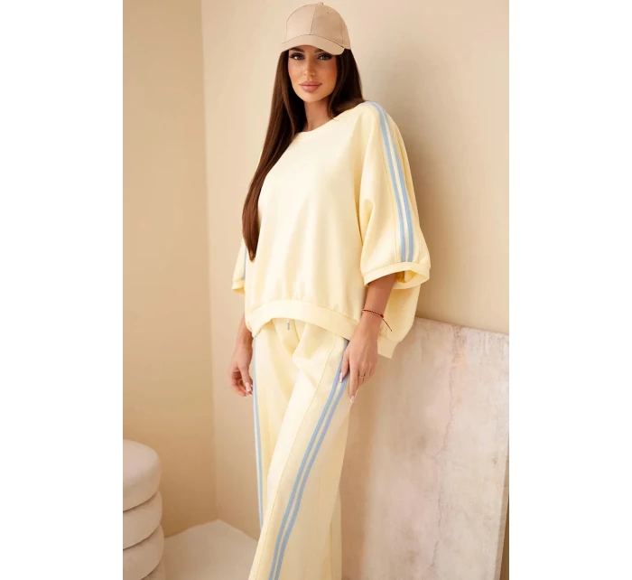 Dámský komplet viskózový máslový se širokými nohavicemi a volnou blůzou žlutý