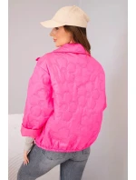 Dámská jarní prošívaná bunda s květinovým vzorem růžový neon