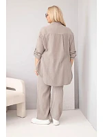 Dámský komplet Plus Size s košilí na knoflíky a kalhotami se širokými nohavicemi fango model 22069917 - K-Fashion