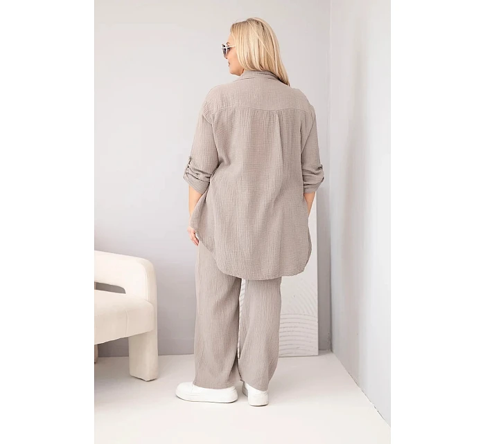 Dámský komplet Plus Size s košilí na knoflíky a kalhotami se širokými nohavicemi fango model 22069917 - K-Fashion