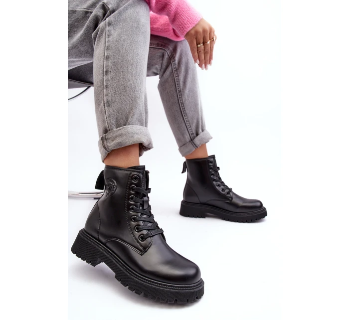 Botky Kožené Šněrovací Černé Big Star model 21636893 - Big Star Shoes Botky Kožené Šněrovací Černé Big Star model 21636893 - Big Star Shoes