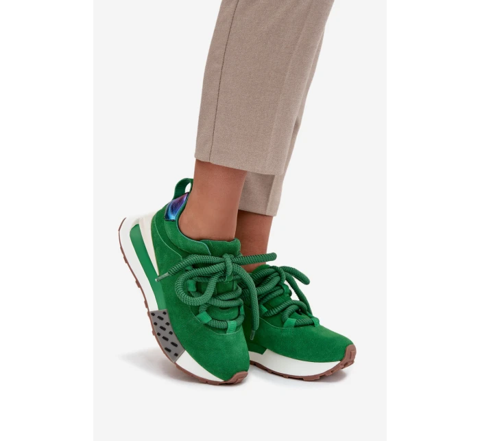 Semišové dámské tenisky na platformě s šněrováním  zelené model 21710412 - Artiker