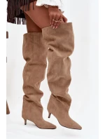 dámské kozačky na podpatku béžové model 21713439 - Boto