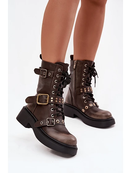 Zateplené workery dámské s přezkami hnědé model 21715308 - Boto