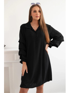 Oversized šaty s ozdobnými rukávy černé barvy