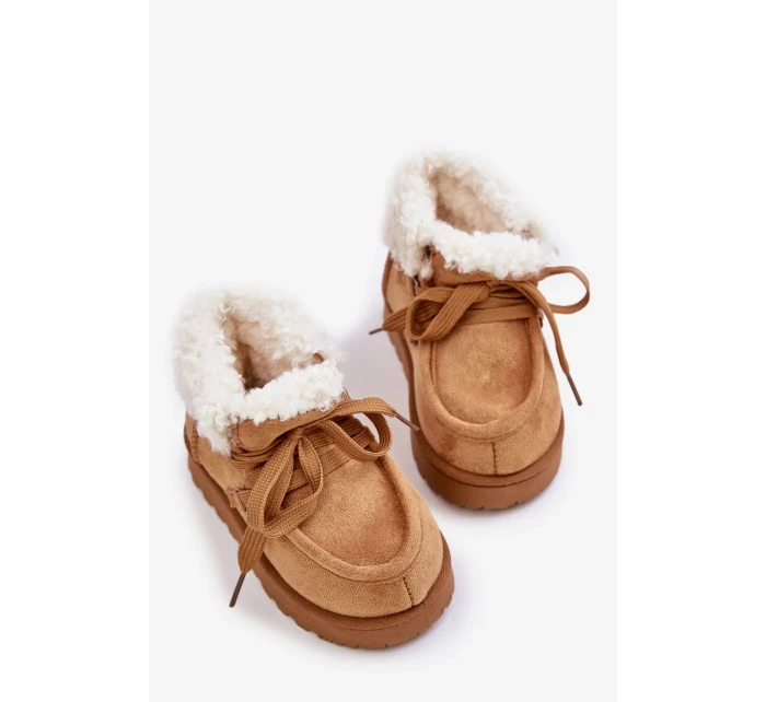 Sněhule Kotníkové Dětské Boty Zateplené Kožíškem Camel Adelane