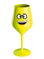 SMAJLÍK S BRÝLEMI - žlutá nerozbitná sklenice na víno 470 ml SMAJLÍK S BRÝLEMI - žlutá nerozbitná sklenice na víno 470 ml