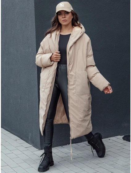 Dámská zimní dlouhá bunda oversize s kapucí MELVIN tmavě béžová FashionStreet TY4509