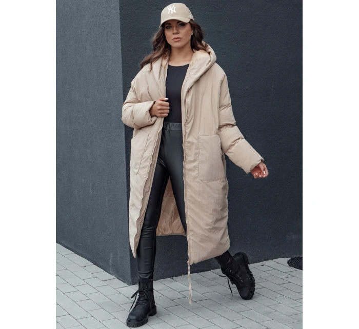 Dámská zimní dlouhá bunda oversize s kapucí MELVIN tmavě béžová FashionStreet TY4509