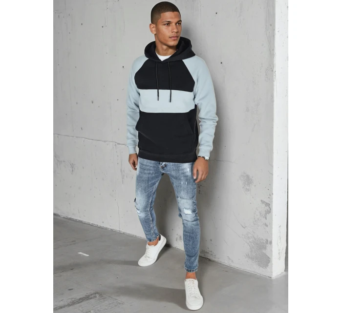 Pánská základní mikina s kapucí s modrými a černými pruhy FashionStreet BX5900