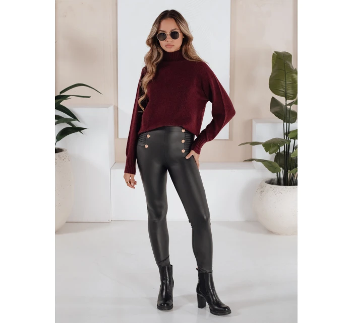 Dámské legíny z ekokůže s knoflíky černé FashionStreet UY2726