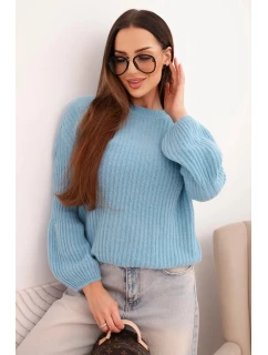 Svetr dámský z baby alpaky s balónovými rukávy modrý