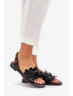 Kožené Sandály Na Plochém Podpatku Zazoo 40425 Černé