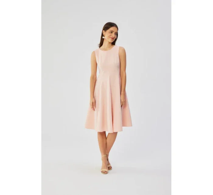 model 19647291 Přiléhavé šaty bez rukávů pudrové - STYLOVE