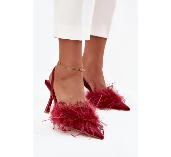 Dámské lodičky s peřím a odhalenou patou Belice – bordó