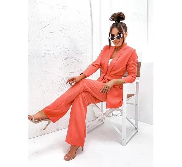 Dámský komplet v korálové barvě - volné sako a široké kalhoty (8167) Dámský komplet v korálové barvě - volné sako a široké kalhoty (8167)
