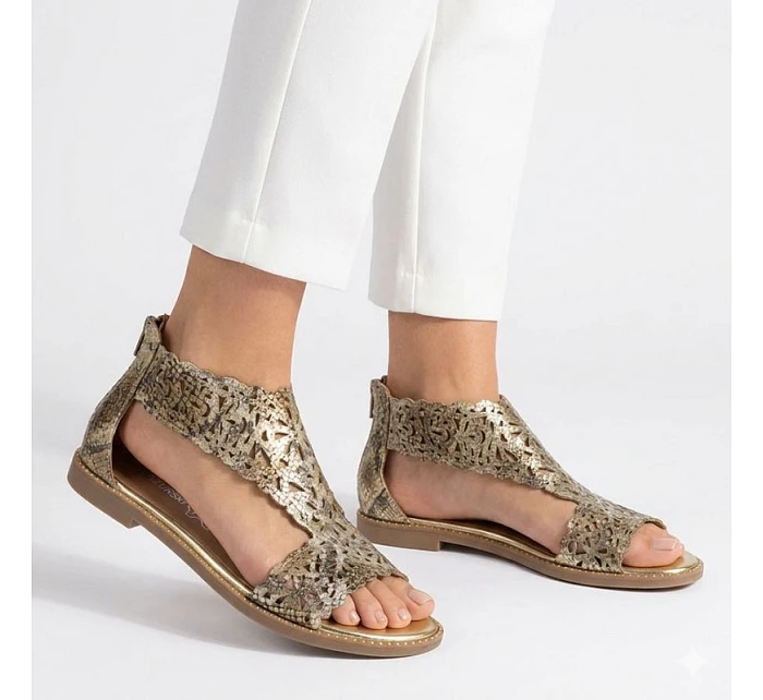 Dámské ažurové sandály z kůže ve zlaté barvě M.Daszynski model 22081571 - M. Daszyński