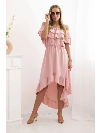 Dámské šaty model 21193104 s delším zadním dílem tmavě růžová - K-Fashion