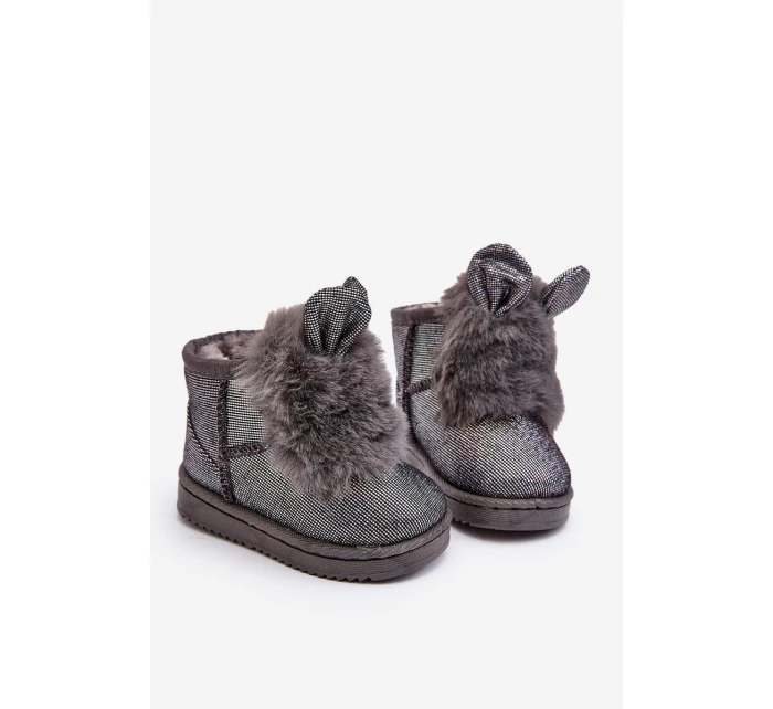 Dětské zimní boty s kožešinovou výplní a ušima šedé Betty