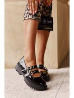 Dámské Lakované Polobotky S Pásky Černé Terione Dámské Lakované Polobotky S Pásky Černé Terione