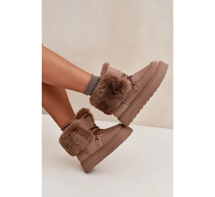 Dámské Sněhule Na Platformě S Kožíškem A Šněrováním Big Star model 21705904 Béžové - Big Star Shoes Dámské Sněhule Na Platformě S Kožíškem A Šněrováním Big Star model 21705904 Béžové - Big Star Shoes