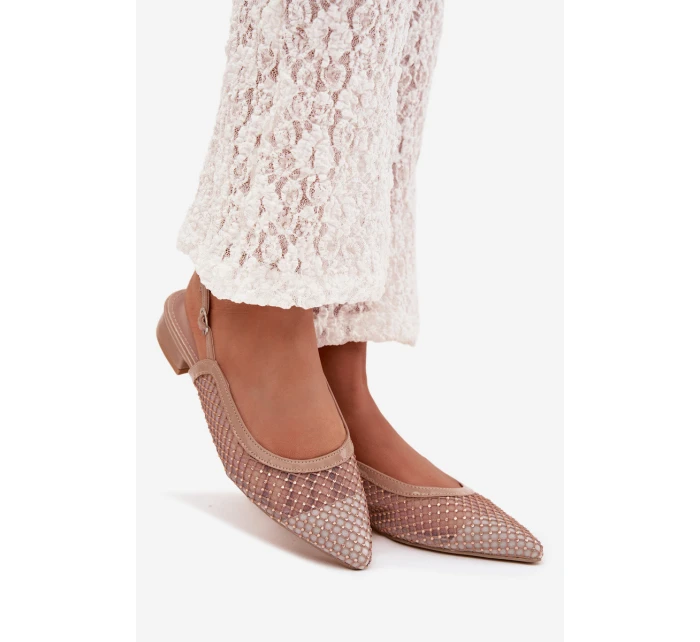 Síťované baleríny s odhaleným patou Béžové Pyvona