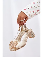 Průhledné sandály na podpatku s krystaly model 22102733 Zlaté - VINCEZA Průhledné sandály na podpatku s krystaly model 22102733 Zlaté - VINCEZA